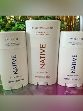 Native Deodorant Unisex-Aluminum + Paraben Free-Lot Of 3- Black Oak + Unscented